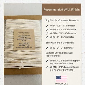 Uncoated, unbleached cotton cored candle wicks: USA Made, organic, for soy and beeswax candles
