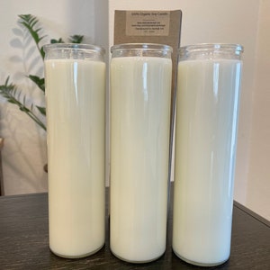 Unscented 100% natural candle PER PIECE. 7-9 day soy prayer candle, unbleached cotton wicks. Vegan, dye free, plain candle, no label. image 1