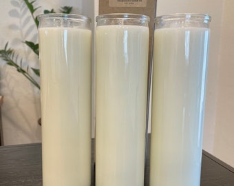 Unscented 100% natural candle PER PIECE. 7-9 day soy prayer candle, unbleached cotton wicks. Vegan, dye free, plain candle, no label.