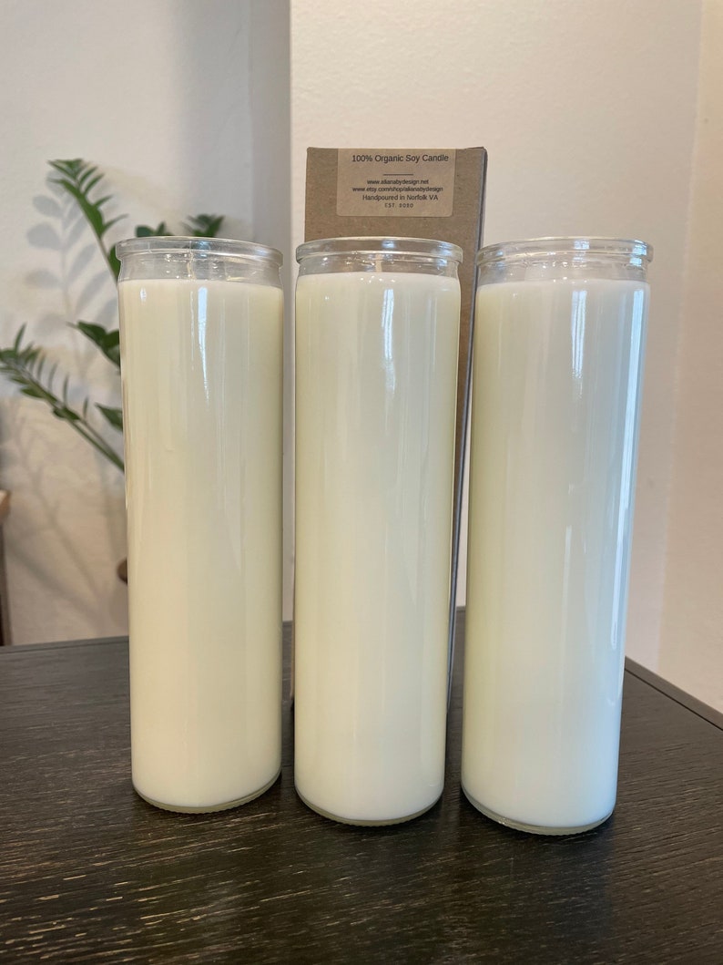 Unscented 100% natural candle PER PIECE. 7-9 day soy prayer candle, unbleached cotton wicks. Vegan, dye free, plain candle, no label. image 1