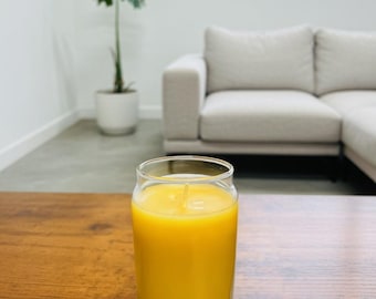 24hr burn - Unscented organic beeswax candle in a beer glass style container without lid.