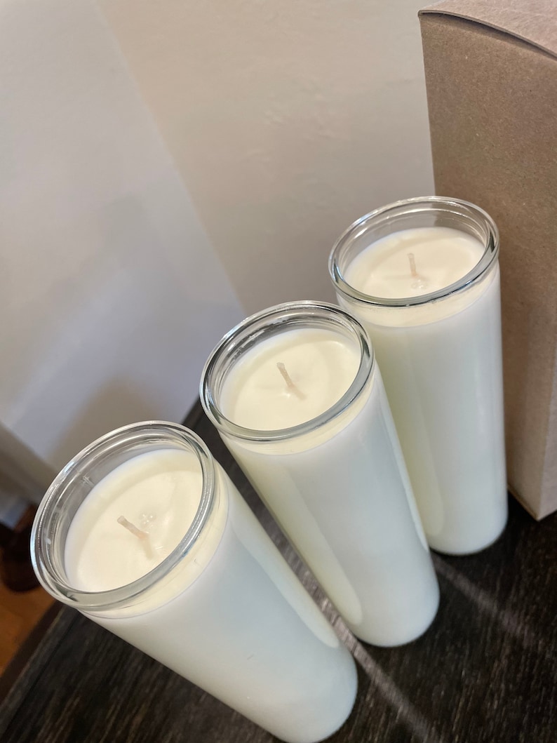 Unscented 100% natural candle PER PIECE. 7-9 day soy prayer candle, unbleached cotton wicks. Vegan, dye free, plain candle, no label. image 8