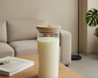 12oz - Unscented Ivory Soy Prayer Candle with bamboo lid: Clean Burning, Organic Cotton Wick