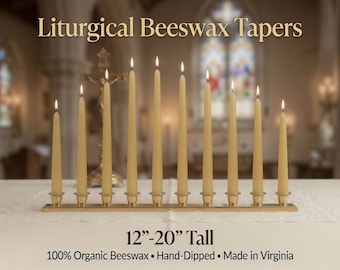 Liturgical Altar Taper Candle: Organic beeswax fits in a church brass taper holder