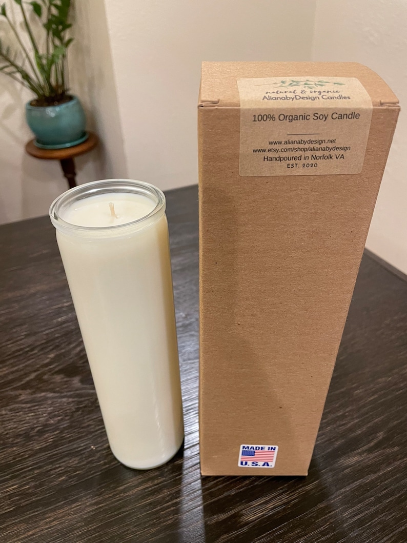 Unscented 100% natural candle PER PIECE. 7-9 day soy prayer candle, unbleached cotton wicks. Vegan, dye free, plain candle, no label. image 7