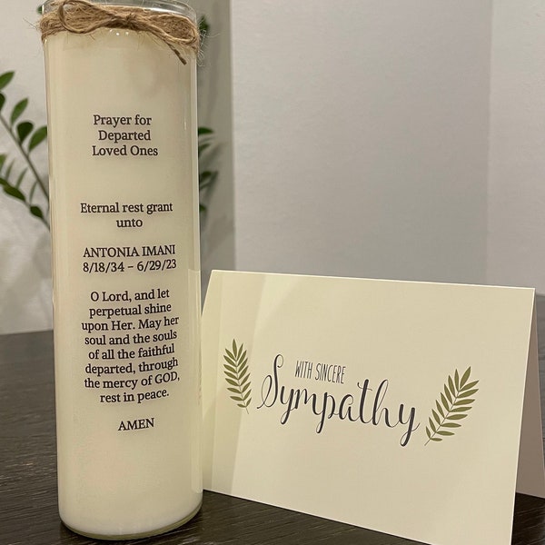 18oz - Memorial candle - 100% natural Soy Wax and Cotton Wicks. Customized memorial candle. Sympathy card included!