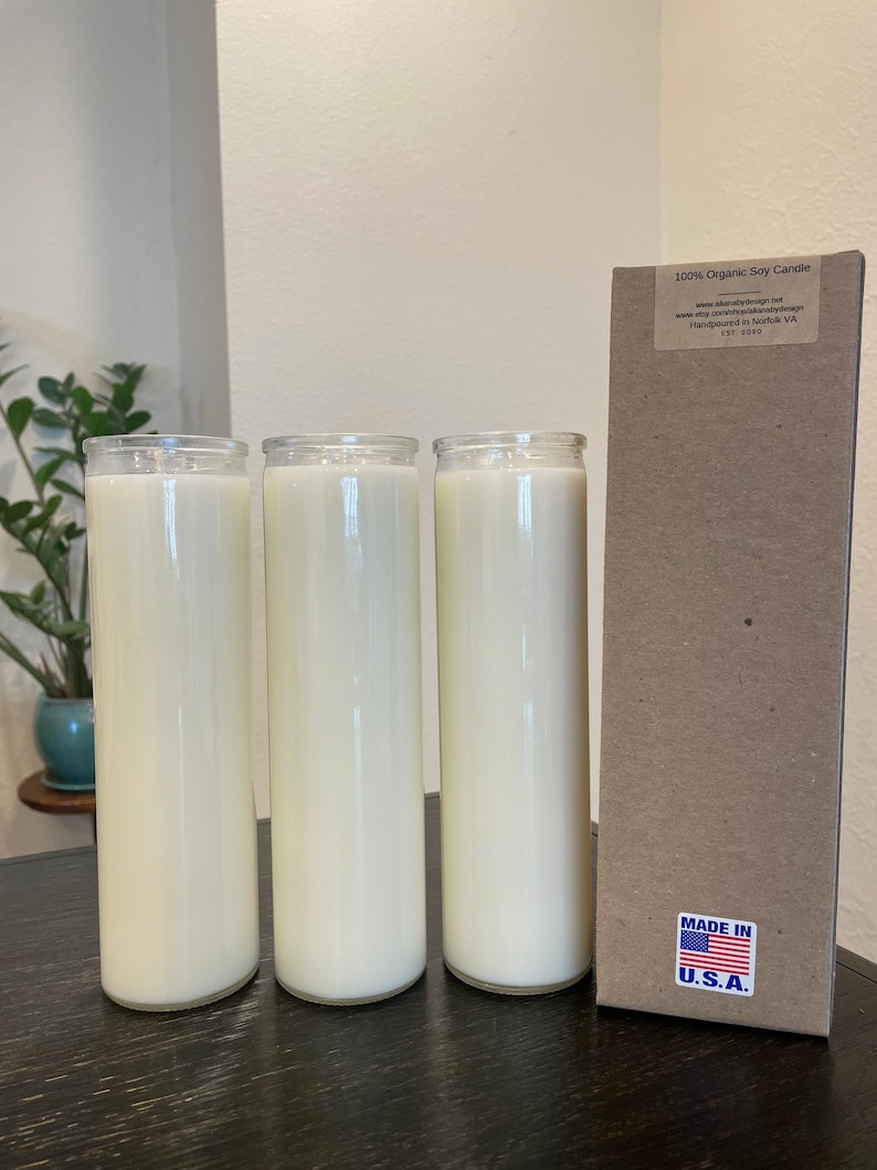 Unscented 100% natural candle PER PIECE. 7-9 day soy prayer candle, unbleached cotton wicks. Vegan, dye free, plain candle, no label. image 6