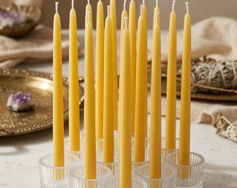 Thin organic beeswax taper candle: 0.35in - 0.39in base for meditation, ritual, birthday.