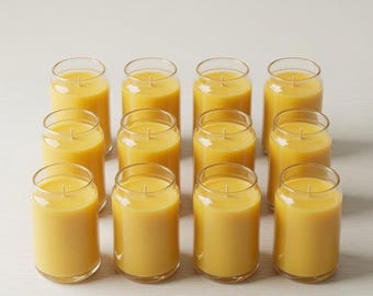 12 Pack Organic Beeswax Candles | 24-30 Hour Burn Time, Clear Glass