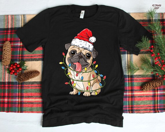 Pug Santa Christmas Tree Lights Xmas Gifts T-Shirt Pug Santa Christmas Tree Lights Xmas Gifts T-Shirt