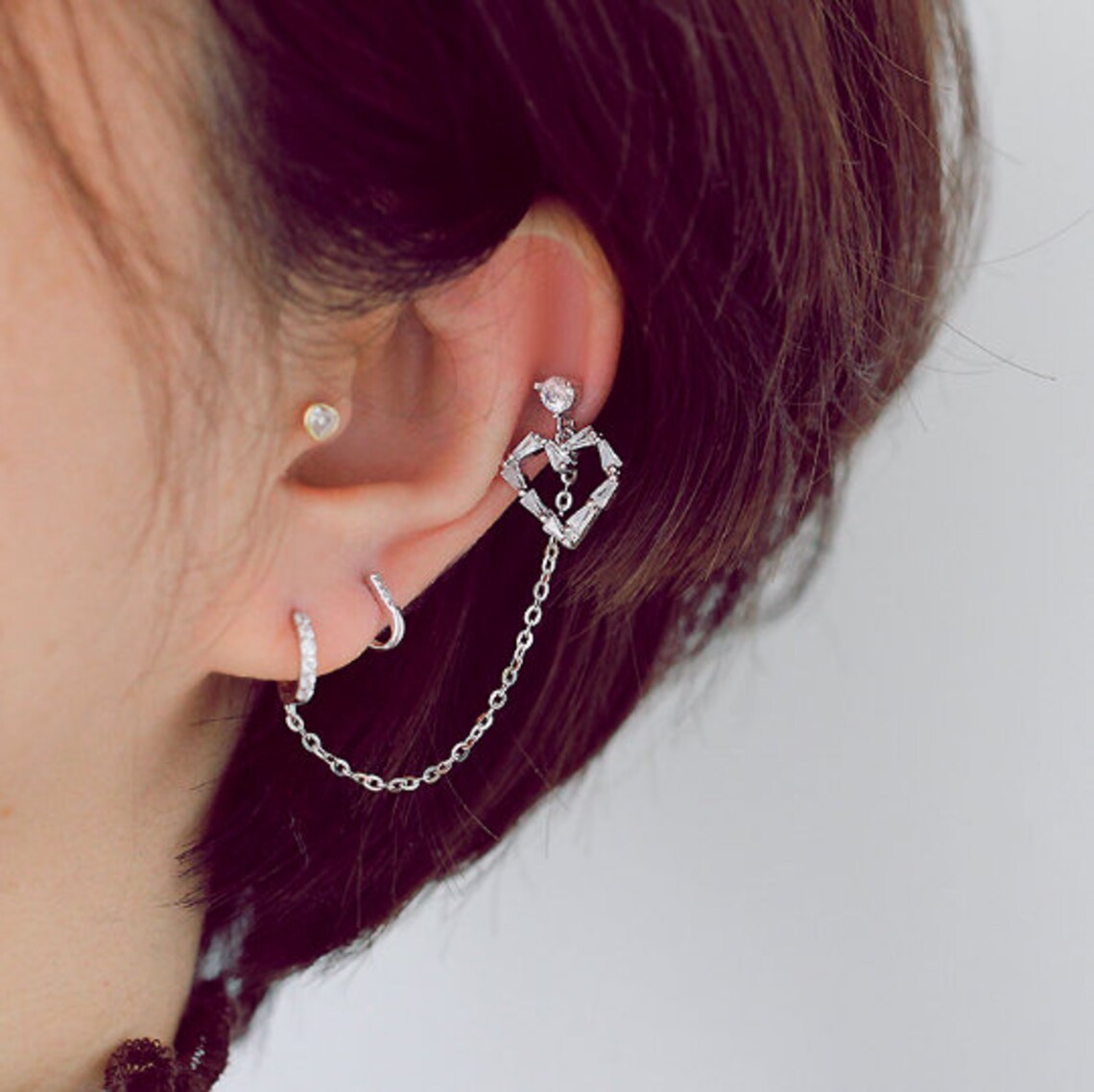 Linked earrings for multiple piercings 8mm hoop linked to a Etsy