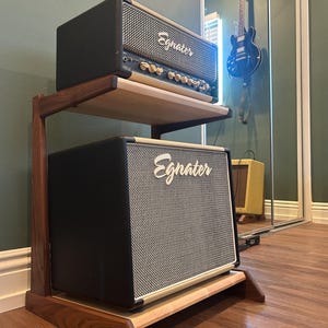 Modern Walnut/Maple Guitar Amp Stand | Handcrafted 2-Tier Amp Rack for Head & Cab Custom Hardwood Studio Furniture for Musicians