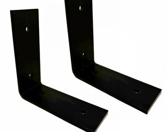 1 Pair BLACK Heavy Duty Solid Steel 90 degree Angle L Brackets Industrial Rustic Shelf