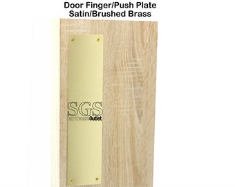 Finger Plate Door Push Plate BRUSHED Satin BRASS (Solid Brass) Made in England c/w Fixing Screws