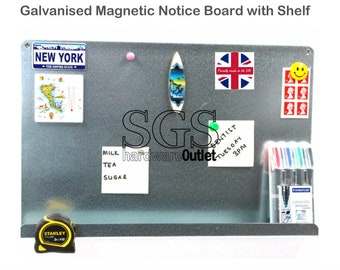 Galvanised Steel Notice Board Magnetic Memo Board with Folded Shelf/Tray Made in England