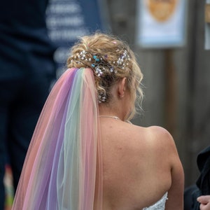 Rainbow wedding veil, colourful veil, fingertip length veil, 2 tier wedding veil, pastel veil, bridal hair accessories