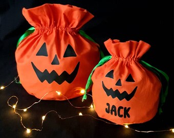 Personalised trick or treat bag, pumpkin bag, eco party bags, halloween accessories, reusable bag, halloween wedding favours, gift for kids