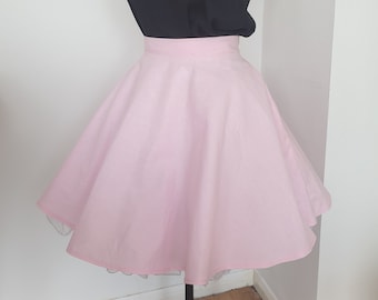 Pink cotton skater skirt with pockets, baby pink mini skirt, high waisted, circle skirt, handmade clothing