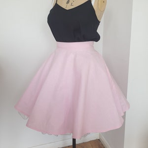 Pink Cotton Skater Skirt With Pockets Baby Pink Mini Skirt High Waisted Circle Skirt Handmade Clothing Etsy UK