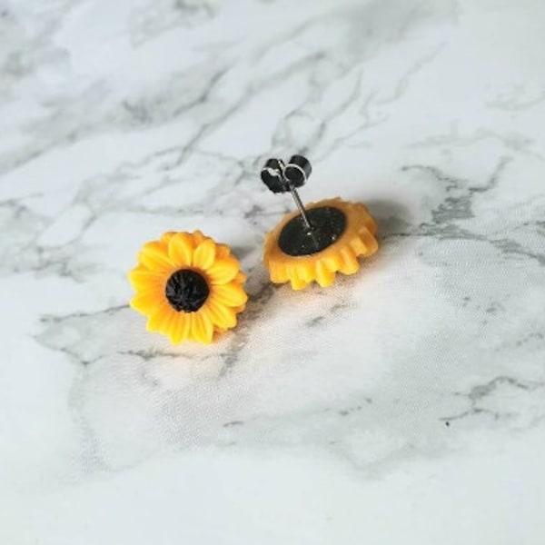 Sunflower titanium earrings, hypoallergenic earrings studs, sunflower gift for her, nickel free earrings