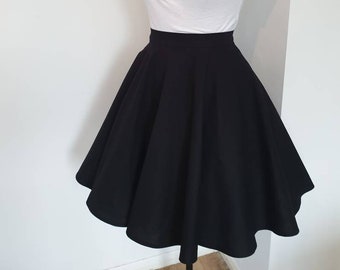 Jupe doublée avec poches, jupe patineuse en coton, jupe circulaire personnalisée, jupes taille haute pour femmes, garde-robe capsule pour femmes, jupe midi