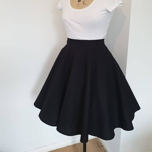 Black circle skirt, skater skirt with pockets, dark academia clothing, high waisted skirt, capsule wardrobe, plus size clothing, midi skirt image 2