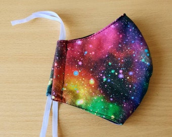 Galaxy Cotton Face Mask, Rainbow fabric, Reusable Face Covering, Womans face covering, care package gifts