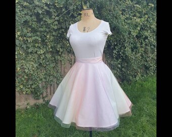 Rainbow tulle skirt, skater skirt with pockets, alternative bridal wedding dress, made to order skirt, bridal separates, wedding skirt tulle