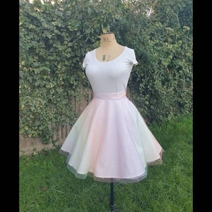 Rainbow tulle skirt, skater skirt with pockets, alternative bridal wedding dress, made to order skirt, bridal separates, wedding skirt tulle