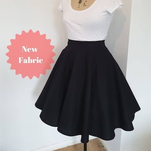 Black circle skirt, skater skirt with pockets, dark academia clothing, high waisted skirt, capsule wardrobe, plus size clothing, midi skirt image 1