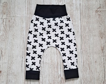 harem pants baby, monochrome baby trousers, grow with me pants, childrens leggings, new baby gift, toddler joggers, black and white print