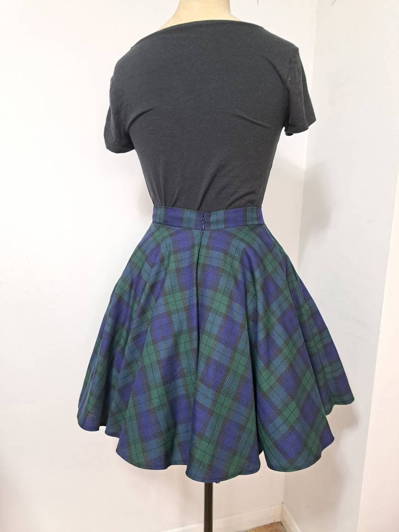Tartan skirt, circle skirt with pockets, high waist skirts, blackwatch tartan, capsule wardrobe, plaid skirt short, academia clothes image 6