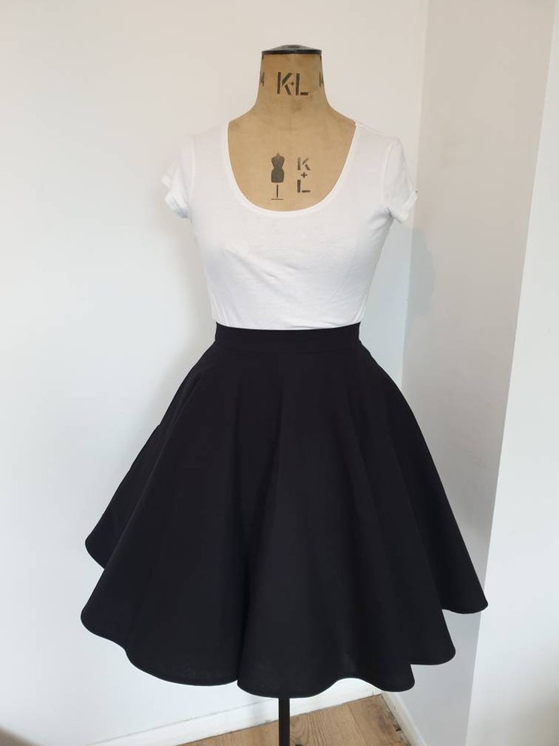 Black circle skirt, skater skirt with pockets, dark academia clothing, high waisted skirt, capsule wardrobe, plus size clothing, midi skirt image 9