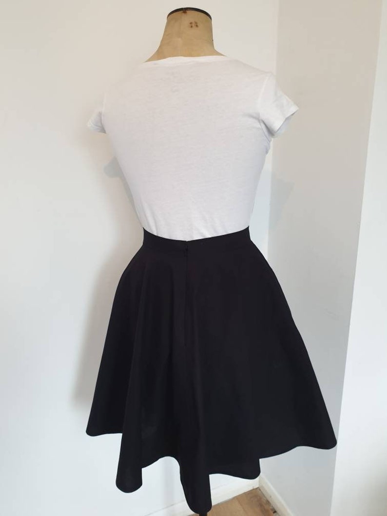 Black circle skirt, skater skirt with pockets, dark academia clothing, high waisted skirt, capsule wardrobe, plus size clothing, midi skirt image 5