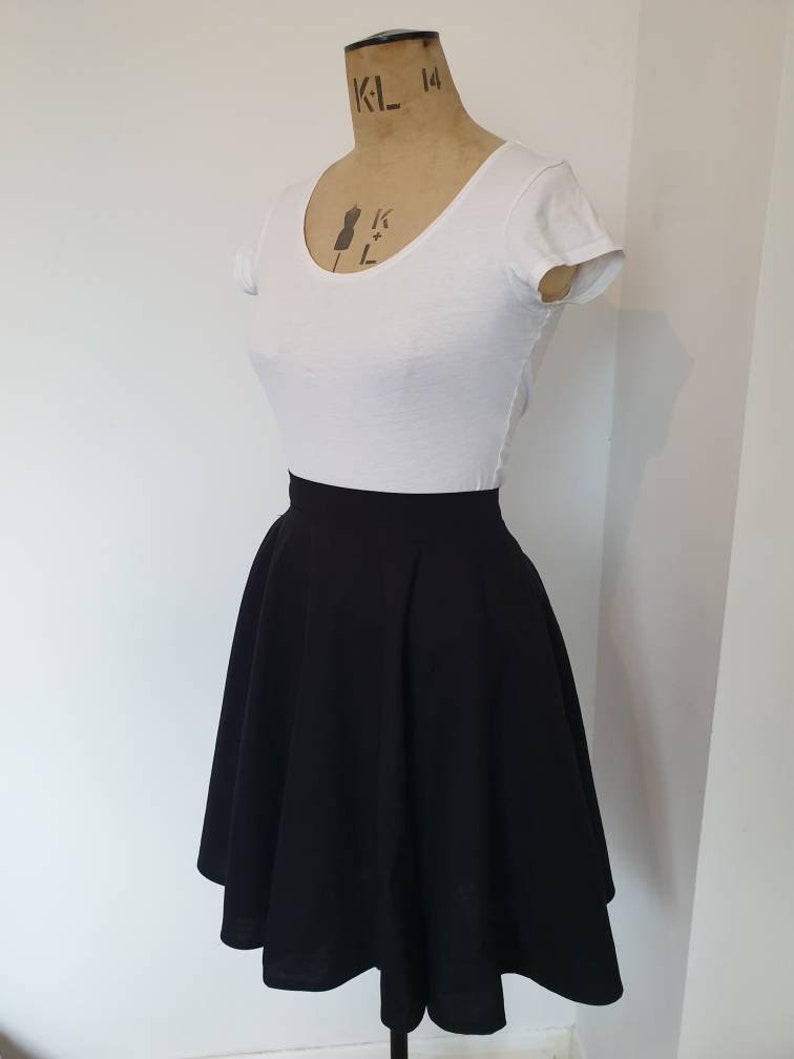 Black circle skirt, skater skirt with pockets, dark academia clothing, high waisted skirt, capsule wardrobe, plus size clothing, midi skirt image 4