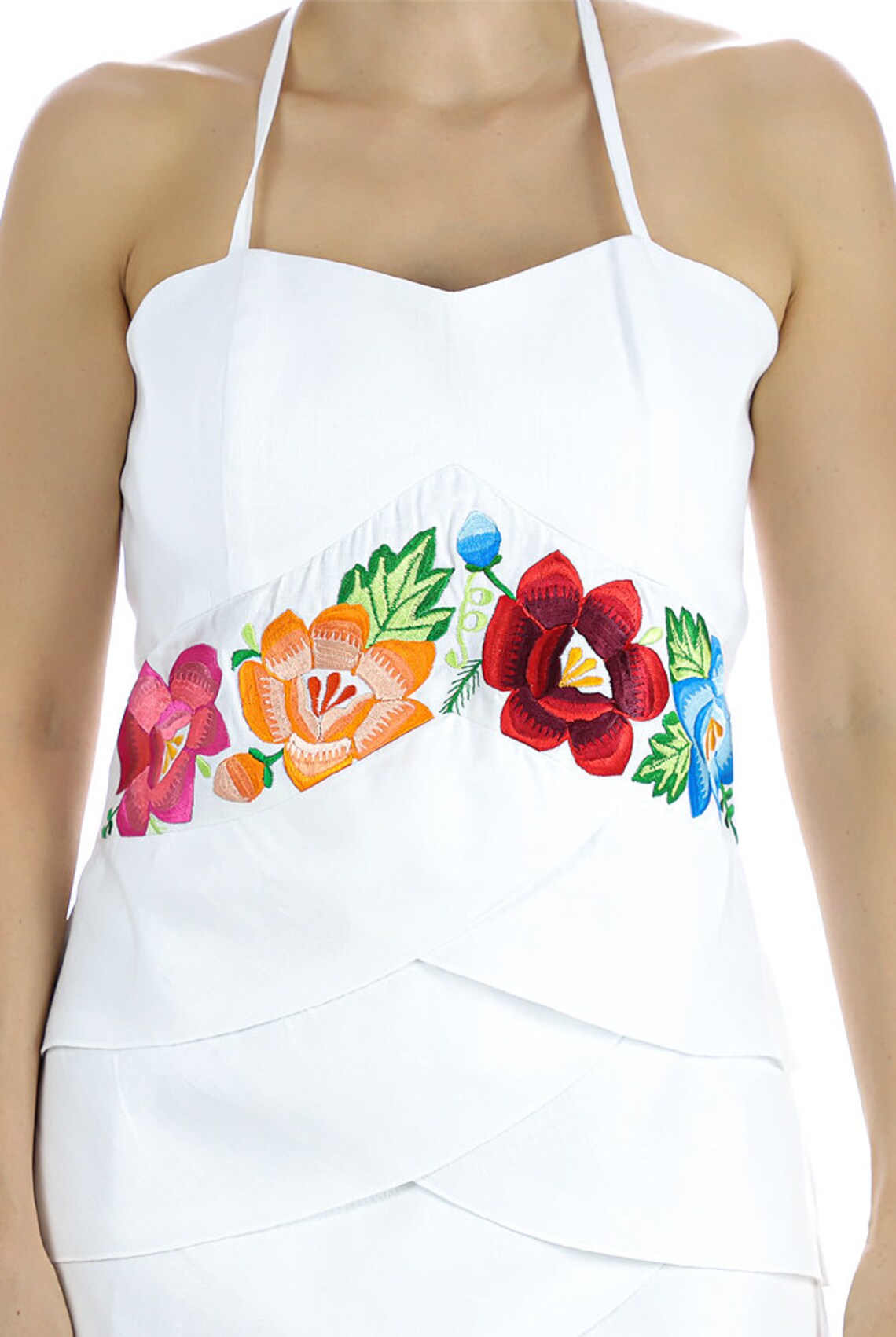 Below Knee White Linen Dress With Handmade Embroidery / Hand Etsy