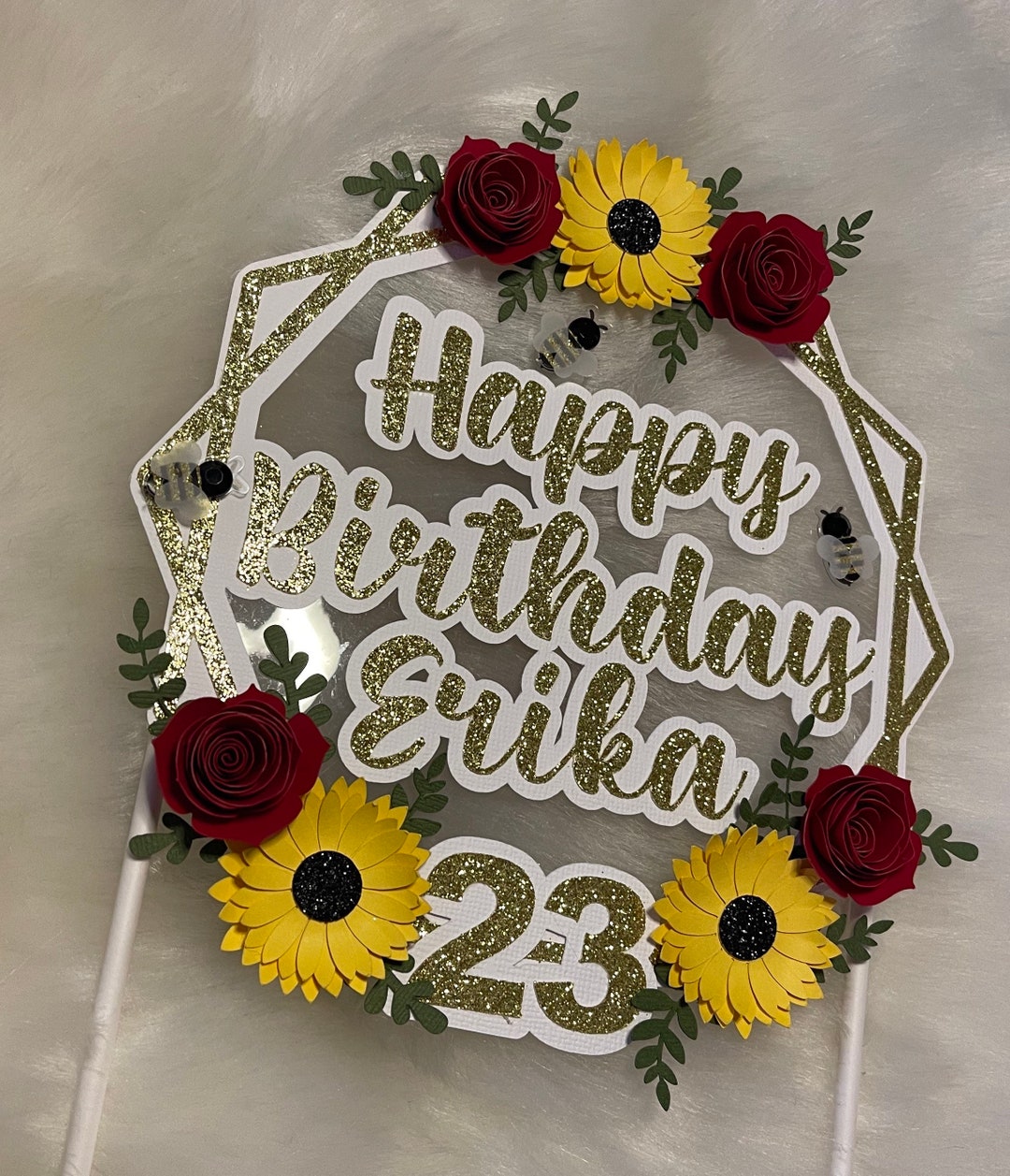 Stone Roses Cake Topper Sunflowers and Roses Cake Topper - Etsy