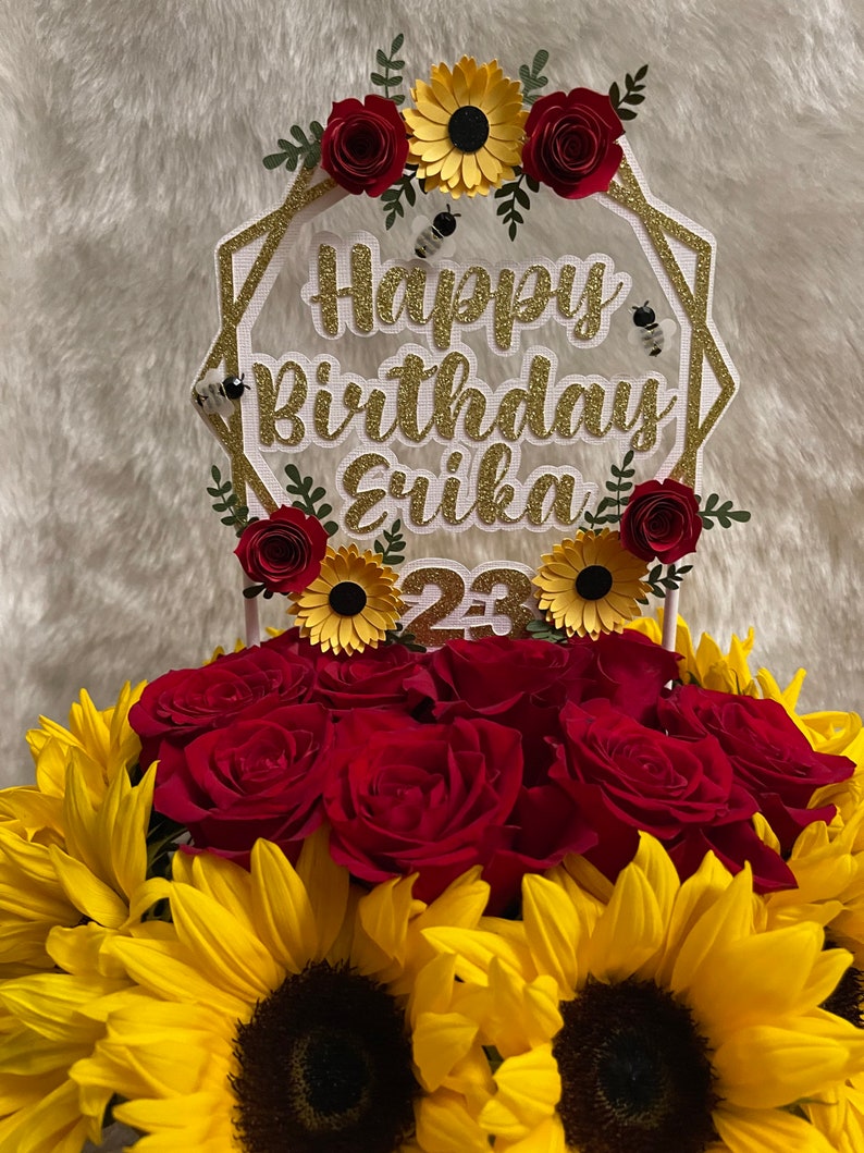 Stone Roses Cake Topper Sunflowers and Roses Cake Topper - Etsy