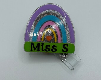Rainbow Teacher Acrylic Badge Reel