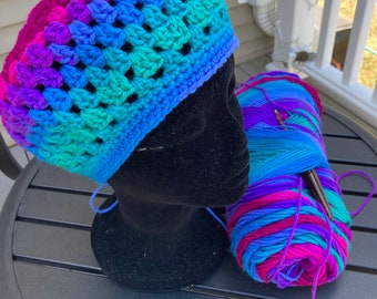 Crochet Granny Square Beret: Handmade Multicolored Slouchy Beanie