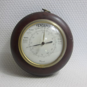 Vintage Horn Wall-Hanging Cow Horn Barometer Weather Station Made in England Shortland SB Brass Glass and Metal