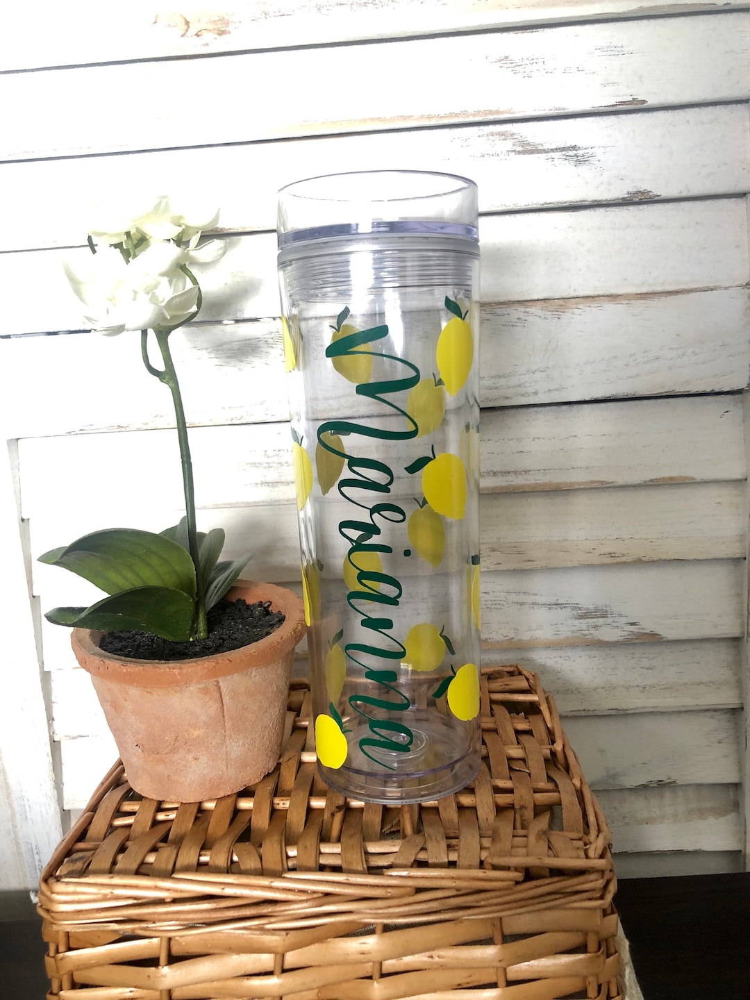 Lemon Theme Skinny Tumbler, Personalized Tumbler, Lemon Tumbler