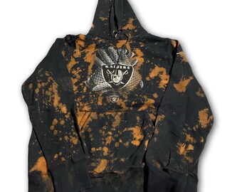 Sweat à capuche délavé à l&#39;acide Las Vegas Raiders, adulte pour homme grand, football NFL, vintage retravaillé, tie-dye, fabriqué aux États-Unis - B76