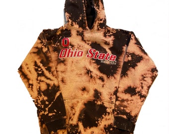 vintage Acid Wash Ohio State Varsity Hoodie, Youth size 10-12, Retravaillé vintage, Tie Dye, Made in USA, C66