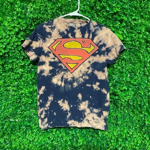 Koszulka Vintage Acid Wash Superman Logo, męska, rozmiar S, przerobiona odzież, wyprodukowana w USA, Tie Dye, N24