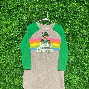 Koszulka z długim rękawem Vintage Acid Wash Lucky Charms, męska, rozmiar średni (pasuje jak męskie S/M), przerobiona odzież, wyprodukowana w USA, barwiona metodą tie-dye, M120