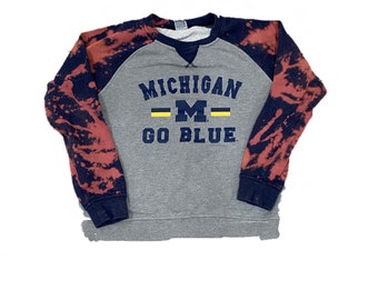 Acid Wash Michigan Wolverines Crewneck, Youth Boys Large, Retravaillé vintage, NFL Football, Tie Dye, Made in USA -B41