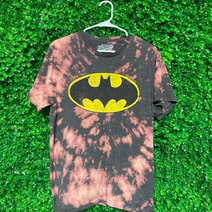 Koszulka Vintage Acid Wash Batman Logo, męska, rozmiar L + M, przerobiona, wyprodukowana w USA, Tie Dye, M135 + O01