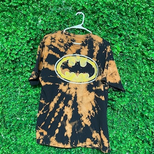 Koszulka Vintage Acid Wash Batman Logo, męska XL, przerobiona odzież, wyprodukowana w USA, Tie Dye, N13