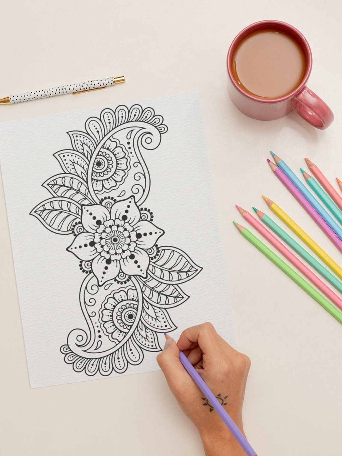 Henna Patterns 15 Printable Colouring Pages | Etsy